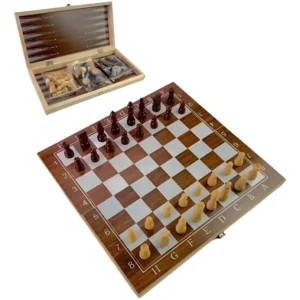 Jogo De Xadrez Dama Gamão Tabuleiro Dobrável Madeira 30x30cm